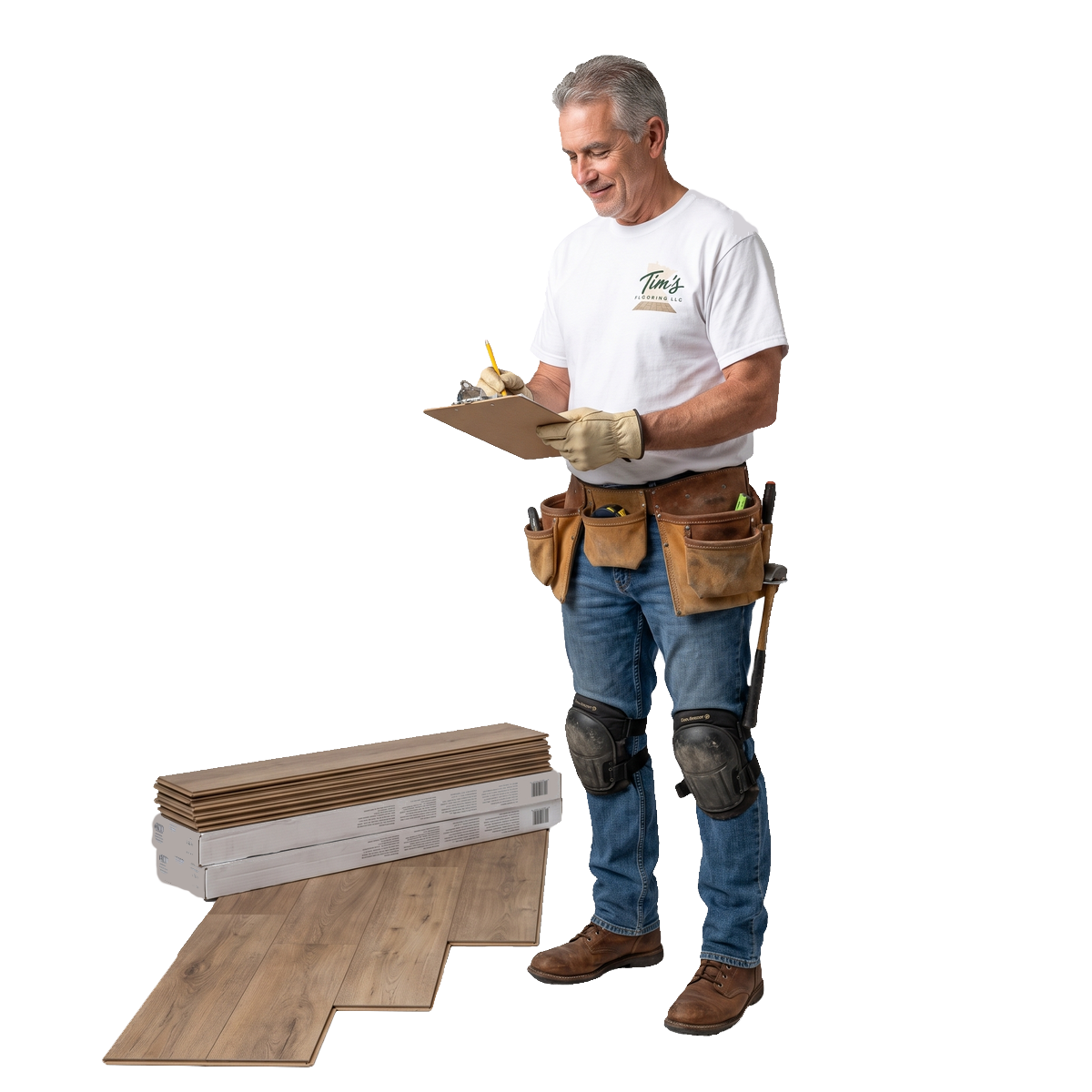 Installer writing up an itemized quote on his clipboard